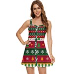 Christmas Time Pattern Christmas Ornament Ruffle Edge Bra Cup Chiffon Mini Dress