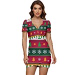 Christmas Time Pattern Christmas Ornament Low Cut Cap Sleeve Mini Dress