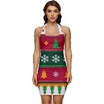 Christmas Time Pattern Christmas Ornament Sleeveless Wide Square Neckline Ruched Bodycon Dress