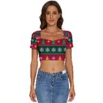 Christmas Time Pattern Christmas Ornament Short Sleeve Square Neckline Crop Top 