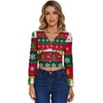 Christmas Time Pattern Christmas Ornament Long Sleeve V-Neck Top