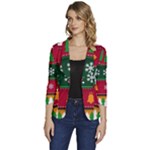 Christmas Time Pattern Christmas Ornament Women s One-Button 3/4 Sleeve Short Jacket