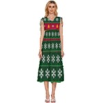 Christmas Time Pattern Christmas Ornament V-Neck Drawstring Shoulder Sleeveless Maxi Dress