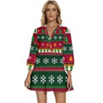 Christmas Time Pattern Christmas Ornament V-Neck Placket Mini Dress