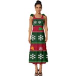 Christmas Time Pattern Christmas Ornament Tie-Strap Tiered Midi Chiffon Dress