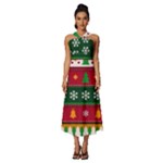 Christmas Time Pattern Christmas Ornament Sleeveless Cross Front Cocktail Midi Chiffon Dress