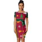 Christmas Time Pattern Christmas Ornament Fitted Knot Split End Bodycon Dress