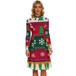 Christmas Time Pattern Christmas Ornament Long Sleeve Shirt Collar A-Line Dress