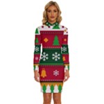 Christmas Time Pattern Christmas Ornament Long Sleeve Shirt Collar Bodycon Dress