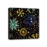 Gold Teal Snowflakes Gold Abstract Christmas Mini Canvas 4  x 4  (Stretched)