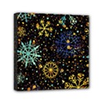 Gold Teal Snowflakes Gold Abstract Christmas Mini Canvas 6  x 6  (Stretched)