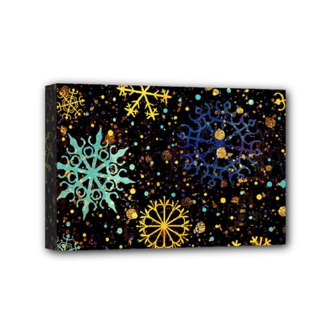 Gold Teal Snowflakes Gold Abstract Christmas Mini Canvas 6  x 4  (Stretched) from ArtsNow.com