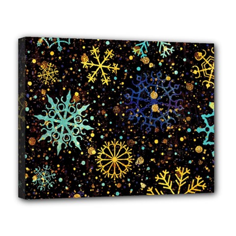 Gold Teal Snowflakes Gold Abstract Christmas Canvas 14  x 11  (Stretched) from ArtsNow.com