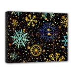 Gold Teal Snowflakes Gold Abstract Christmas Canvas 14  x 11  (Stretched)