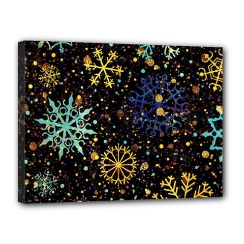 Gold Teal Snowflakes Gold Abstract Christmas Canvas 16  x 12  (Stretched) from ArtsNow.com