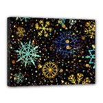 Gold Teal Snowflakes Gold Abstract Christmas Canvas 16  x 12  (Stretched)