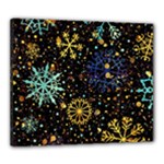 Gold Teal Snowflakes Gold Abstract Christmas Canvas 24  x 20  (Stretched)