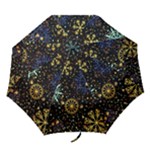 Gold Teal Snowflakes Gold Abstract Christmas Folding Umbrellas