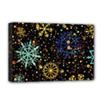 Gold Teal Snowflakes Gold Abstract Christmas Deluxe Canvas 18  x 12  (Stretched)