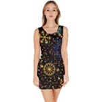 Gold Teal Snowflakes Gold Abstract Christmas Bodycon Dress