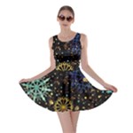 Gold Teal Snowflakes Gold Abstract Christmas Skater Dress