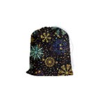 Gold Teal Snowflakes Gold Abstract Christmas Drawstring Pouch (Small)