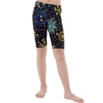 Gold Teal Snowflakes Gold Abstract Christmas Kids  Mid Length Swim Shorts