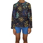 Gold Teal Snowflakes Gold Abstract Christmas Kids  Long Sleeve Swimwear