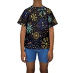 Gold Teal Snowflakes Gold Abstract Christmas Kids  Short Sleeve Swimwear