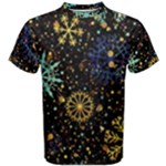 Gold Teal Snowflakes Gold Abstract Christmas Men s Cotton T-Shirt