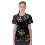 Gold Teal Snowflakes Gold Abstract Christmas Women s Sport Mesh T-Shirt