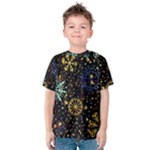 Gold Teal Snowflakes Gold Abstract Christmas Kids  Cotton T-Shirt