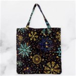 Gold Teal Snowflakes Gold Abstract Christmas Grocery Tote Bag