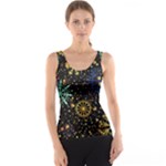 Gold Teal Snowflakes Gold Abstract Christmas Women s Basic Tank Top