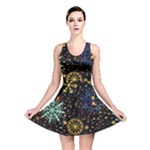 Gold Teal Snowflakes Gold Abstract Christmas Reversible Skater Dress