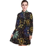 Gold Teal Snowflakes Gold Abstract Christmas Long Sleeve Chiffon Shirt Dress