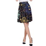 Gold Teal Snowflakes Gold Abstract Christmas A-Line Skirt