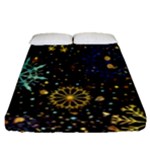 Gold Teal Snowflakes Gold Abstract Christmas Fitted Sheet (Queen Size)