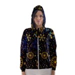 Gold Teal Snowflakes Gold Abstract Christmas Women s Hooded Windbreaker