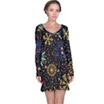 Gold Teal Snowflakes Gold Abstract Christmas Long Sleeve Nightdress