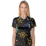 Gold Teal Snowflakes Gold Abstract Christmas V-Neck Sport Mesh T-Shirt