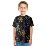 Gold Teal Snowflakes Gold Abstract Christmas Kids  Sport Mesh T-Shirt