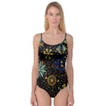 Gold Teal Snowflakes Gold Abstract Christmas Camisole Leotard 