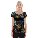 Gold Teal Snowflakes Gold Abstract Christmas Cap Sleeve Top