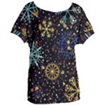 Gold Teal Snowflakes Gold Abstract Christmas Women s Oversized T-Shirt