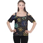 Gold Teal Snowflakes Gold Abstract Christmas Cutout Shoulder T-Shirt