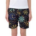 Gold Teal Snowflakes Gold Abstract Christmas Women s Basketball Shorts