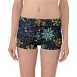 Gold Teal Snowflakes Gold Abstract Christmas Boyleg Bikini Bottoms