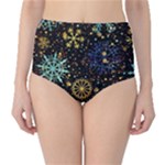 Gold Teal Snowflakes Gold Abstract Christmas Classic High-Waist Bikini Bottoms