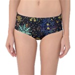 Gold Teal Snowflakes Gold Abstract Christmas Mid-Waist Bikini Bottoms